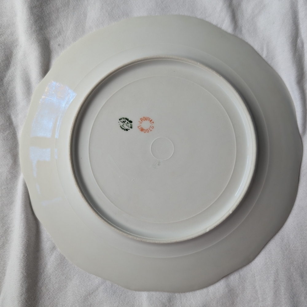 Limoges J. Pouyat Porcelain Pink Floral Gold  Scalloped Rim Porcelain Plate - Picture 3 of 5